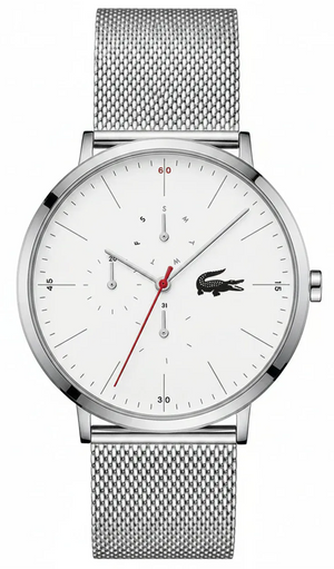 Buy Shop Lacoste Moon Multifunction White Dial Silver Steel Strap Watch for Men - 2011025 USA Online