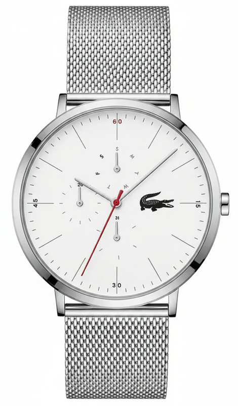 Buy Shop Lacoste Moon Multifunction White Dial Silver Steel Strap Watch for Men - 2011025 USA Online