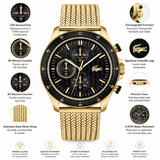 Buy Shop Lacoste Neoheritage Chronograph Black Dial Gold Mesh Strap Watch for Men - 2011254 USA Online