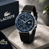 Buy Shop Lacoste Neoheritage Chronograph Blue Dial Black Silicone Strap Watch for Men - 2011252 USA Online