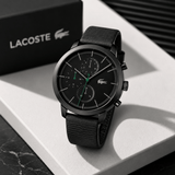 Buy Shop Lacoste Replay Chronograph Black Dial Black Leather Strap Watch for Men - 2011177 USA Online