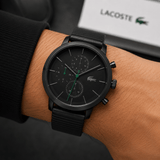 Buy Shop Lacoste Replay Chronograph Black Dial Black Leather Strap Watch for Men - 2011177 USA Online