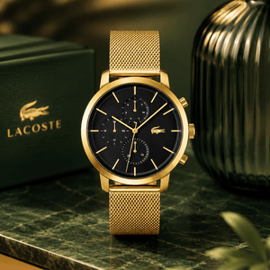 Buy Shop Lacoste Replay Chronograph Black Dial Gold Steel Strap Watch for Men - 2011195 USA Online