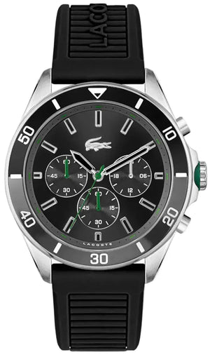 Buy Shop Lacoste Tiebreaker Chronograph Black Dial Black Silicone Strap Watch for Men - 2011152 USA Online