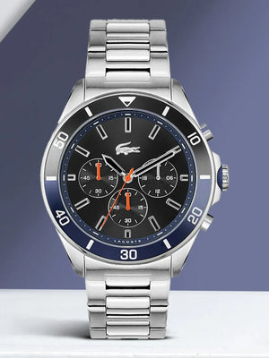 Buy Shop Lacoste Tiebreaker Chronograph Black Dial Silver Steel Strap Watch for Men - 2011155 USA Online
