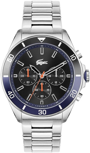 Buy Shop Lacoste Tiebreaker Chronograph Black Dial Silver Steel Strap Watch for Men - 2011155 USA Online