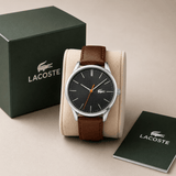 Buy Shop Lacoste Vienna Grey Dial Brown Leather Strap Watch for Men - 2011045 USA Online