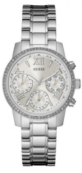 Buy Shop Guess Mini Sunrise Chronograph Quartz Silver Dial Silver Steel Strap Watch For Women - W0623L1 USA Online