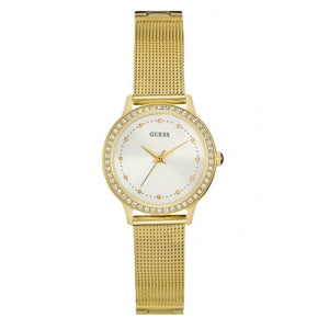 Buy Shop Guess Chelsea Crystals Mother of Pearl White Dial Gold Mesh Bracelet Watch For Women - W0647L7 USA Online