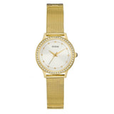 Guess Chelsea Crystals Mother of Pearl White Dial Gold Mesh Bracelet Watch For Women - W0647L7