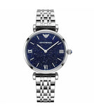 Buy Shop Emporio Armani Gianni T Bar Dark Blue Dial Silver Stainless Steel Watch For Women - AR11091 USA Online
