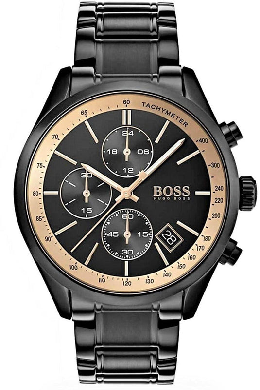 Buy Shop Hugo Boss Grand Prix Black Dial Black Steel Strap Watch for Men - 1513578 USA Online