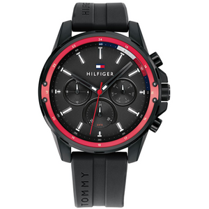 Buy Shop Tommy Hilfiger Mason Black Dial Black Rubber Strap Watch for Men - 1791793 USA Online