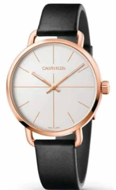 Buy Shop Calvin Klein Even White Dial Black Leather Strap Watch for Women - K7B216C6 USA Online