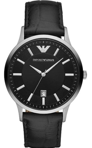 Buy Shop Emporio Armani Renato Analog Black Dial Black Leather Strap Watch For Men - AR11186 USA Online