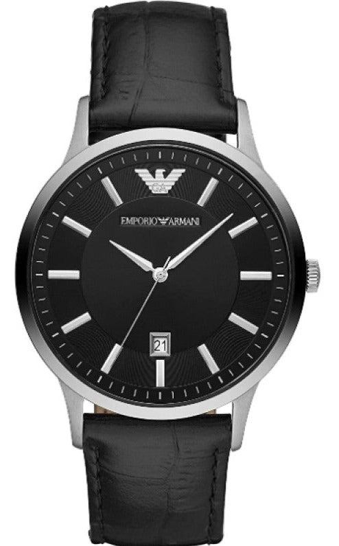 Buy Shop Emporio Armani Renato Analog Black Dial Black Leather Strap Watch For Men - AR11186 USA Online