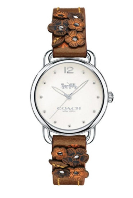 Buy Shop Coach Delancey White Dial Floral Brown Leather Strap Watch for Women - 14502761 USA Online