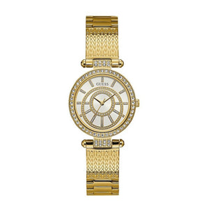 Buy Shop Guess Muse Crystals White Dial Rose Gold Steel Strap Watch For Women - W1008L2 USA Online