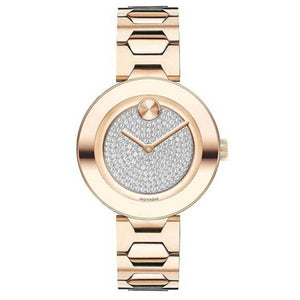 Buy Shop Movado Bold Crystal Pave Rose Gold Dial Rose Gold Steel Strap Watch For Women - 3600493 USA Online