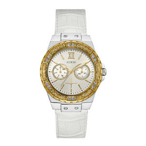 Buy Shop Guess Limelight Quartz Silver Dial White Leather Strap Watch For Women - W0775l8 USA Online