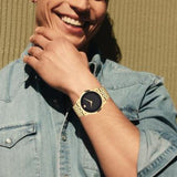 Buy Shop Movado Museum Black Dial Gold Steel Strap Watch For Men - 606997 USA Online