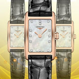 Buy Shop Longines Dolcevita Diamonds Mother of Pearl White Dial Black Leather Strap Watch for Women - L5.258.8.87.0 USA Online