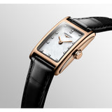 Buy Shop Longines Dolcevita Diamonds Mother of Pearl White Dial Black Leather Strap Watch for Women - L5.258.8.87.0 USA Online