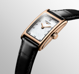Buy Shop Longines Dolcevita Diamonds Mother of Pearl White Dial Black Leather Strap Watch for Women - L5.258.8.87.0 USA Online