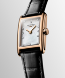 Buy Shop Longines Dolcevita Diamonds Mother of Pearl White Dial Black Leather Strap Watch for Women - L5.258.8.87.0 USA Online