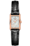 Buy Shop Longines Dolcevita Diamonds Mother of Pearl White Dial Black Leather Strap Watch for Women - L5.258.8.87.0 USA Online