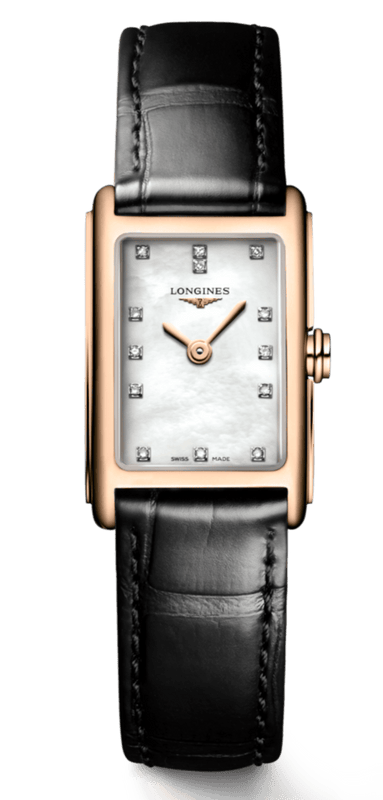 Buy Shop Longines Dolcevita Diamonds Mother of Pearl White Dial Black Leather Strap Watch for Women - L5.258.8.87.0 USA Online