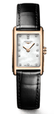 Buy Shop Longines Dolcevita Diamonds Mother of Pearl White Dial Black Leather Strap Watch for Women - L5.258.8.87.0 USA Online