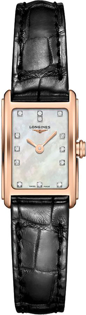 Buy Shop Longines Dolcevita Diamonds Mother of Pearl White Dial Black Leather Strap Watch for Women - L5.258.8.87.0 USA Online