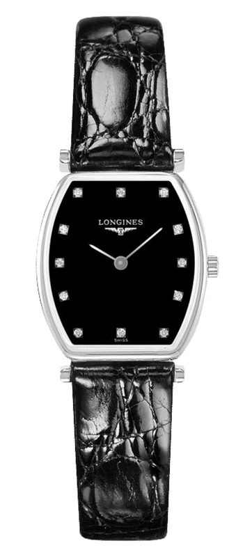 Longines La Grande Classique de Longines Tonneau Black Dial Black Leather Strap Watch for Women - L4.205.4.58.2