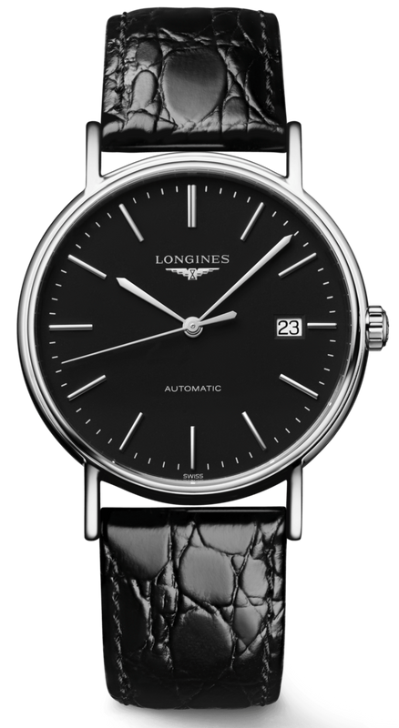 Buy Shop Longines Presence 38.5mm Automatic Black Dial Black Leather Strap Watch for Men - L4.921.4.52.2 USA Online