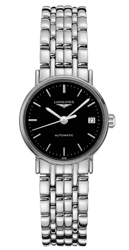 Buy Shop Longines Presence 25.5mm Automatic Black Dial Silver Steel Strap Watch for Women - L4.321.4.52.6 USA Online