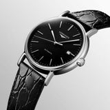 Buy Shop Longines Presence 38.5mm Automatic Black Dial Black Leather Strap Watch for Men - L4.921.4.52.2 USA Online