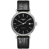 Buy Shop Longines Presence 38.5mm Automatic Black Dial Black Leather Strap Watch for Men - L4.921.4.52.2 USA Online