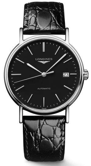 Buy Shop Longines Presence 38.5mm Automatic Black Dial Black Leather Strap Watch for Men - L4.921.4.52.2 USA Online