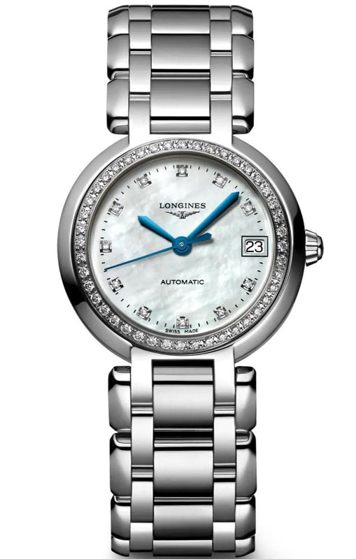 Buy Shop Longines PrimaLuna 26.5mm Automatic White Mother of Pearl Dial Silver Stainless Steel Watch for Women - L8.111.0.87.6 USA Online