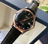 Buy Shop Longines Record Black Dial Black Leather Strap Watch for Men - L2.821.5.57.2 USA Online