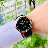 Buy Shop Longines Record Black Dial Black Leather Strap Watch for Men - L2.821.5.57.2 USA Online
