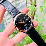 Buy Shop Longines Record Black Dial Black Leather Strap Watch for Men - L2.821.5.57.2 USA Online