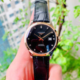 Buy Shop Longines Record Black Dial Black Leather Strap Watch for Men - L2.821.5.57.2 USA Online