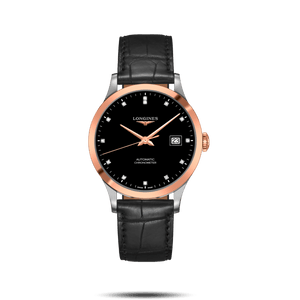 Buy Shop Longines Record Black Dial Black Leather Strap Watch for Men - L2.821.5.57.2 USA Online