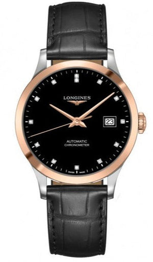 Buy Shop Longines Record Black Dial Black Leather Strap Watch for Men - L2.821.5.57.2 USA Online