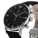 Buy Shop Emporio Armani Gianni Chronograph Black Dial Black Leather Strap Watch For Men - AR0397 USA Online