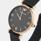 Buy Shop Emporio Armani Gianni T Bar Black Mother of Pearl Dial Black Leather Strap Watch For Women - AR11060 USA Online