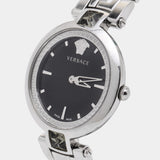 Buy Shop Versace Crystal Gleam Guilloche Black Dial Silver Steel Strap Watch for Women - VAN030016 USA Online