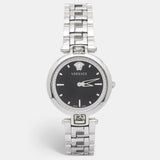Buy Shop Versace Crystal Gleam Guilloche Black Dial Silver Steel Strap Watch for Women - VAN030016 USA Online